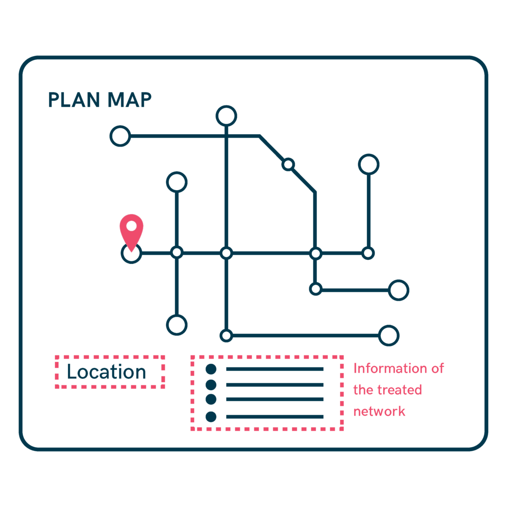 Network plan map with location and information.