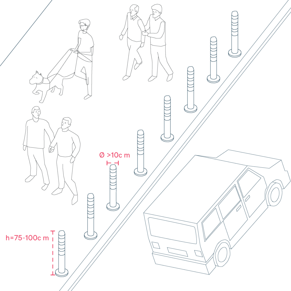 Street with bollards.
